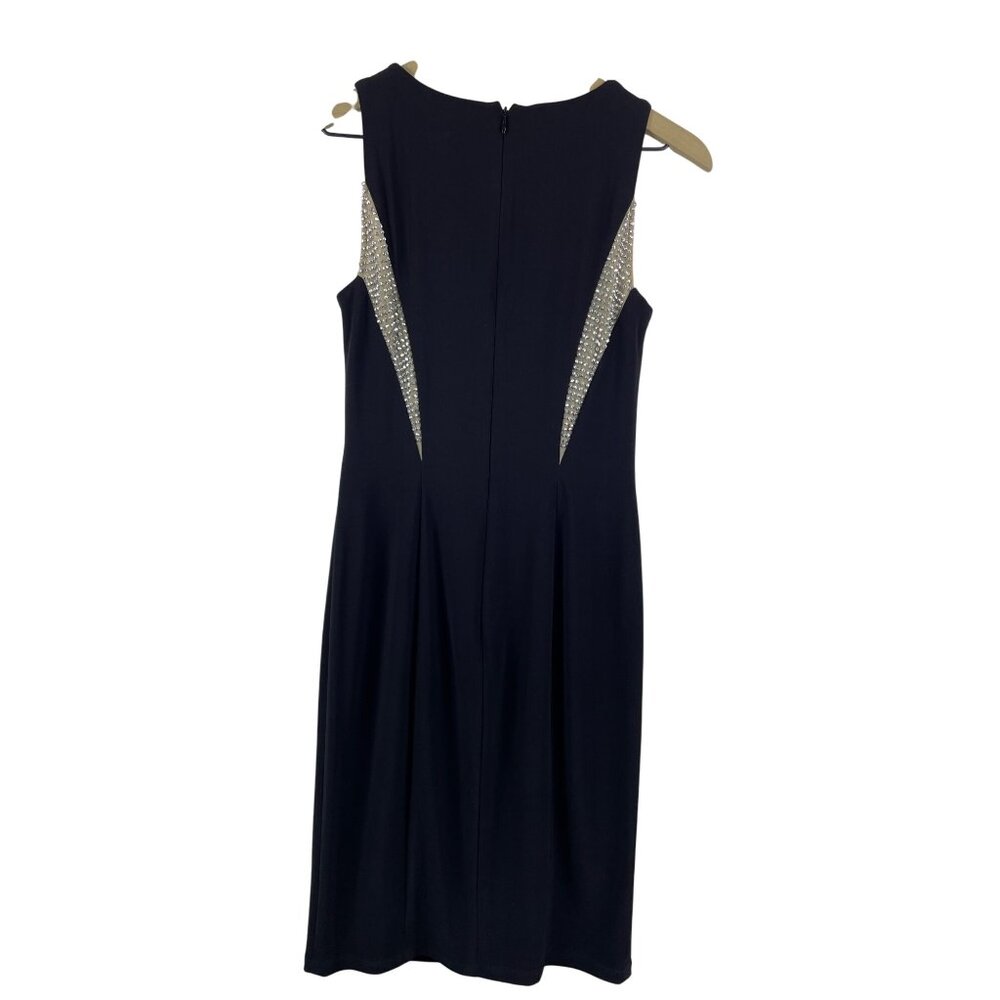 Xscape Women's 4 Sheer Rhinestone Illusion Sleeveless Cocktail Dress LBD Black - Picture 6 of 9